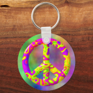 Chaveiro Símbolo da Paz psicodélico rosa amarelo 3D no Plas