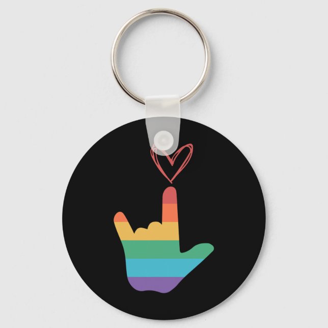Chaveiro Símbolo de Amor Arco-íris ASL Surdo  (Frente)
