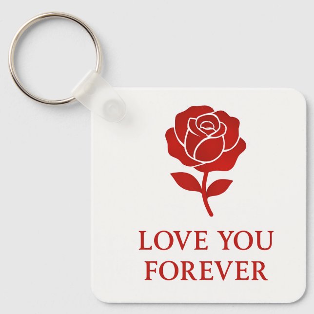 Chaveiro Símbolo de Amor Eterno Rosa Vermelha no Bolso do D (Frente)