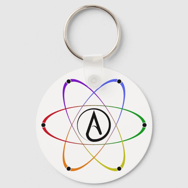 Chaveiro Símbolo de Átomo Ateu Arco-íris Preto (Frente)