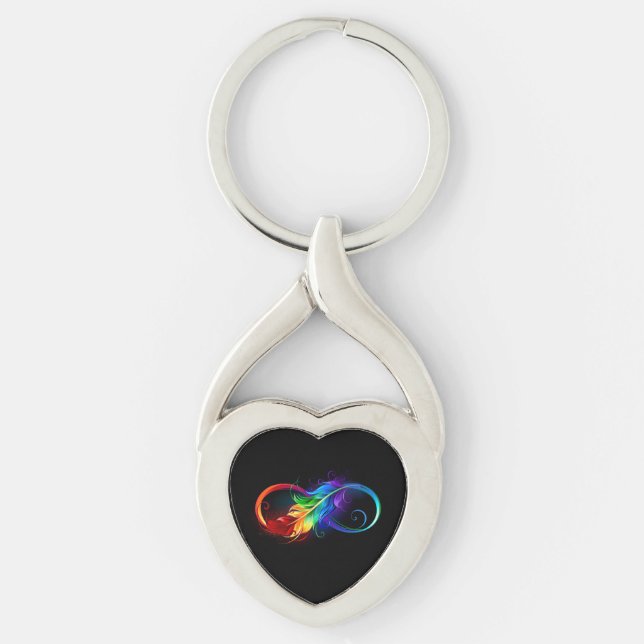Chaveiro Símbolo de Infinito com Pena Arco-íris (Frente)