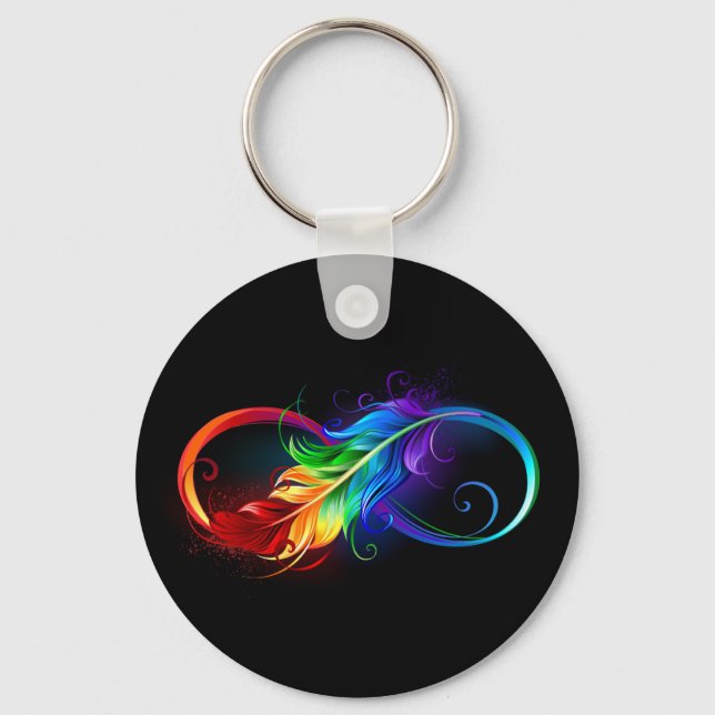 Chaveiro Símbolo de Infinito com Pena de Arco-íris (Frente)