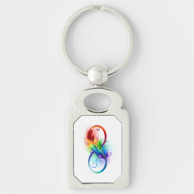 Chaveiro Símbolo de Infinito com Pena de Arco-íris (Frente)