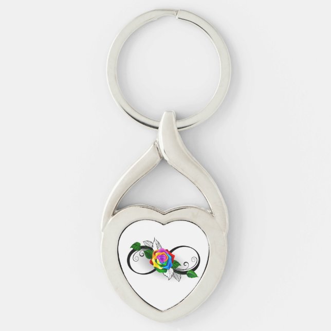 Chaveiro Símbolo de Infinito com Rosa Arco-íris (Frente)