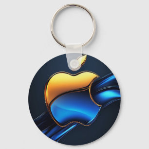 Chaveiro Símbolo de Maçã Azul Dourada Com Detalhe Abstrato
