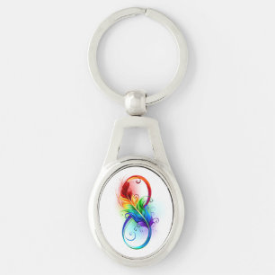 Chaveiro Símbolo do Infinito com Pena Arco-íris