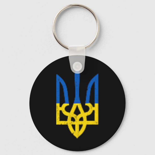 Chaveiro Símbolo do Tridente Ucraniano - Suporte à Bandeira (Frente)