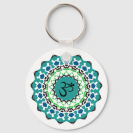Chaveiro Símbolo Espiritual Mandala Yoga Om Turquoise Blue