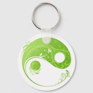 CHAVEIRO SÍMBOLO FLORAL VERDE E BRANCO DE YIN YANG
