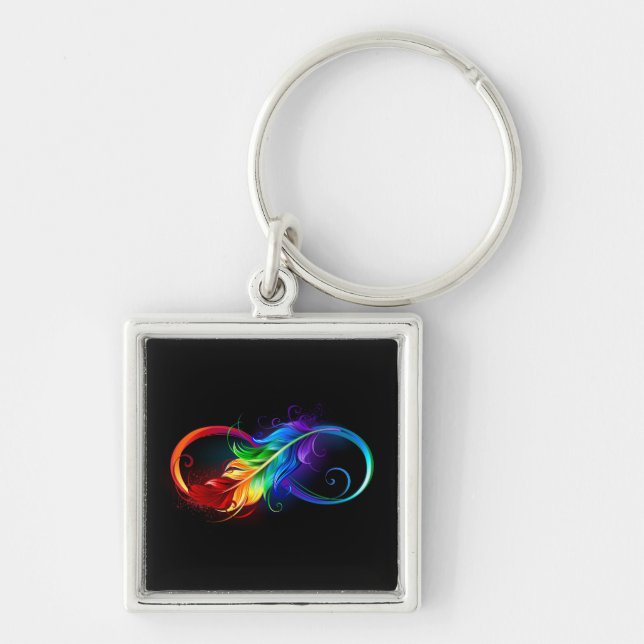Chaveiro Símbolo Infinito com Pena Arco-Íris (Frente)