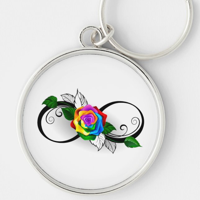 Chaveiro Símbolo Infinito com Rosa do Arco-Íris (Frente)