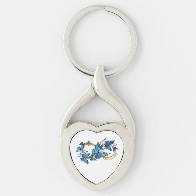 Chaveiro Símbolo infinito de borboletas azuis Morpho (Frente)