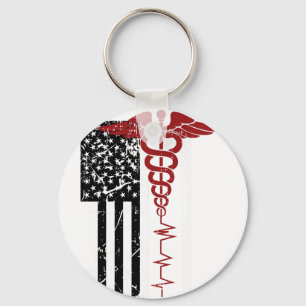 Chaveiro Símbolo médico da bandeira americana Black Patriot