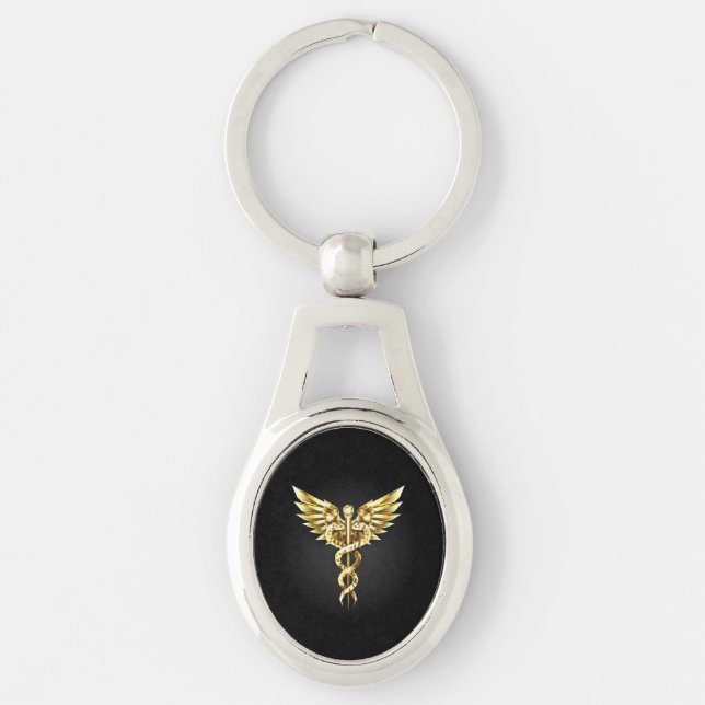 Chaveiro Símbolo Poligonal Dourado Caduceus (Frente)