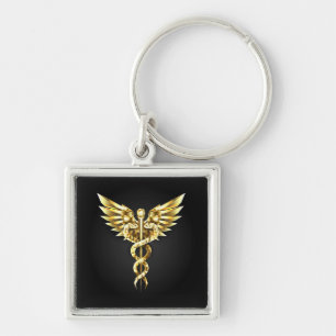 Chaveiro Símbolo Poligonal Dourado Caduceus
