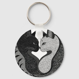 Chaveiro Símbolo Yin Yang de Gato Preto e Branco