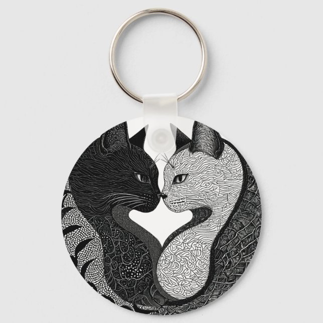 Chaveiro Símbolo Yin Yang de Gato Preto e Branco (Frente)