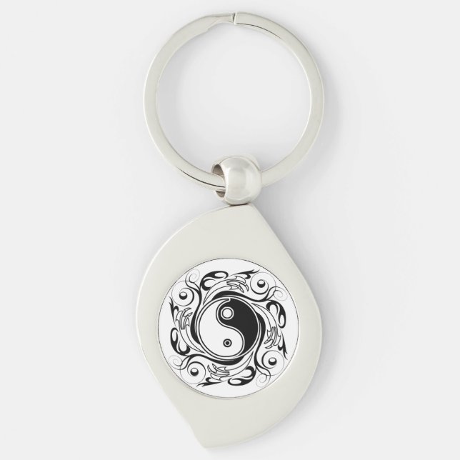 Chaveiro Símbolo Yin & Yang Preto e Branco Estilo Tatuagem (Frente)