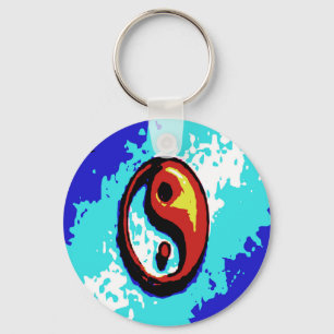 Chaveiro Símbolo Yin Yang, vermelho e azul, artístico