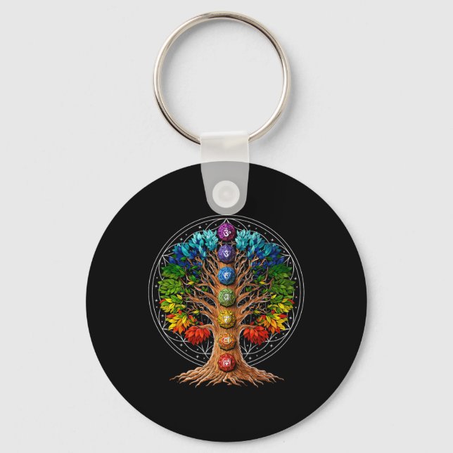 Chaveiro Símbolos do Chakra da Árvore da Vida Zen Ioga Medi (Frente)