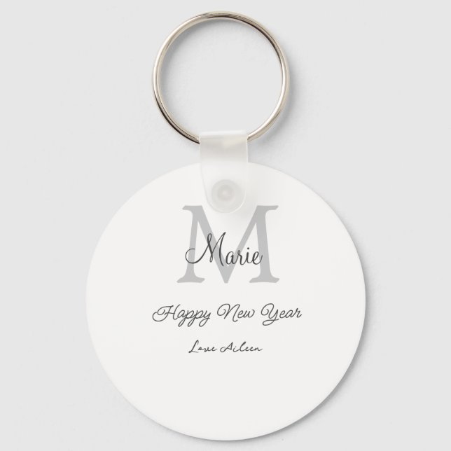 Chaveiro simple minimal happy new year monogram gray name  (Frente)