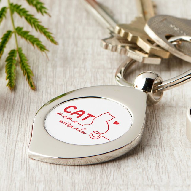 Chaveiro Simple Red Heart Cat Mom Mothers Day (Criador carregado)