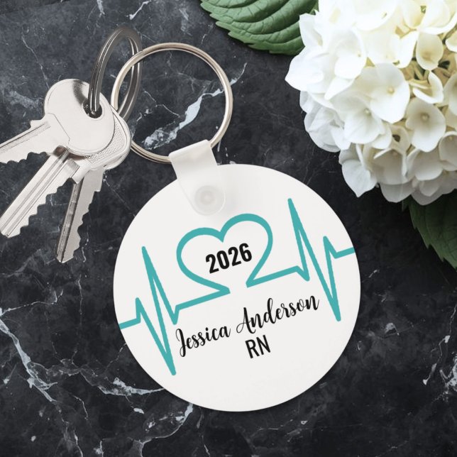 Chaveiro Simples Coração Moderno Batimento Médico Enfermeir (Simple Modern Heart Beat Nurse Medical Graduation keychain)