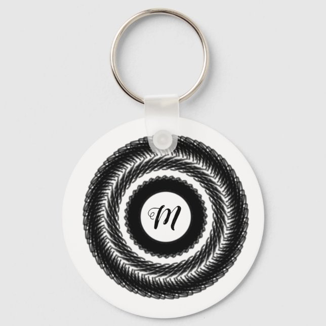 Chaveiro simples e personalizado BLACK mandala monograma ad (Frente)