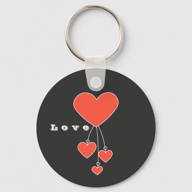Chaveiro Simples ilustração com corações escarlate "Love" (Frente)