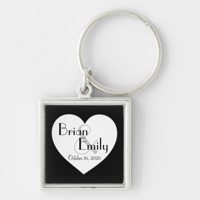 Chaveiro simples personalizável de coração branco  (Frente)