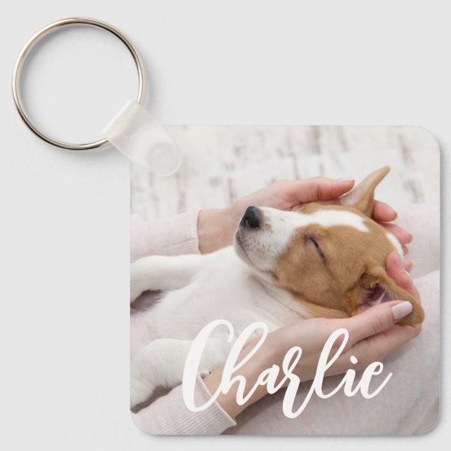 Chaveiro Simples Script Dog Name 2 Photo (Frente)