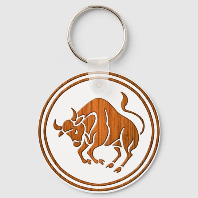 Chaveiro Sinal de Astrologia do Touro Zodiac - Madeira Taur (Frente)