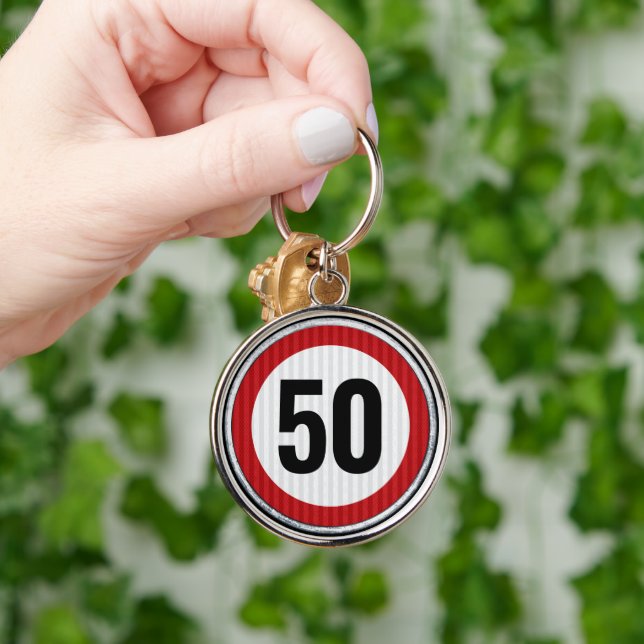 Chaveiro Sinal de Limite de Velocidade de 50º Aniversário - (Mão)