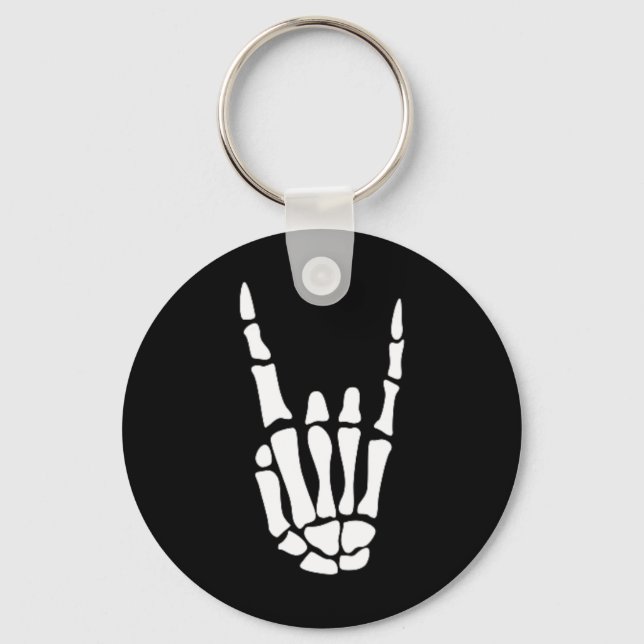 Chaveiro Sinal de mão Rock on Skeleton - Halloween minimali (Frente)
