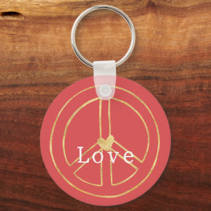 Chaveiro Sinal de Paz Coração Dourado Vermelho Amor Natal
