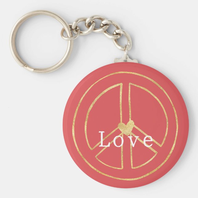 Chaveiro Sinal de Paz Coração Dourado Vermelho Amor Natal (Frente)