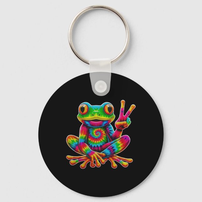 Chaveiro Sinal de Paz de Rã Tie-dye Hippie Rã de Natal  (Frente)