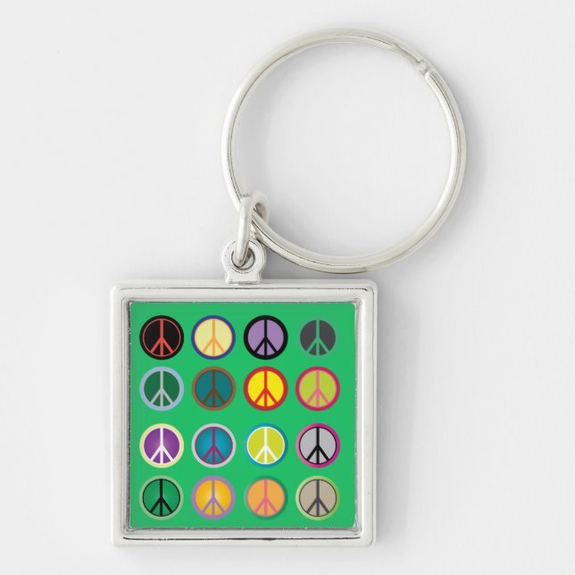 Chaveiro Sinal de paz hippy 60s padrão colorido (Frente)