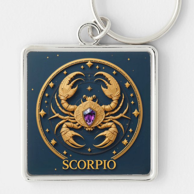 Chaveiro Sinal do Zodíaco Escorpião Dourado Com Joia (Frente)