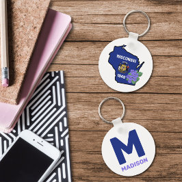 Chaveiro Sinalizador Wisconsin e Flor Azul Violeta Nome Per