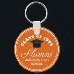Chaveiro Sindicato de Segundo grau Alumni Laranja Personali<br><div class="desc">Uma festa de reunião de classe personalizada favorece um presente em laranja e branco para um segundo grau,  faculdade ou universidade. Personalize com seu nome de escola e sua classe de graduação sob a elegante caligrafia para um excelente de chaveiro de alunos personalizados para .</div>