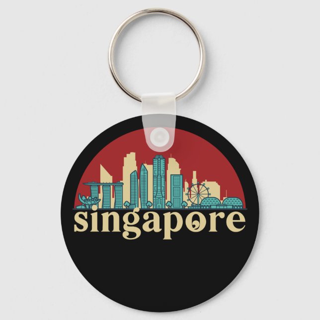 Chaveiro Singapura Vintage City Skyline Cityscape Art (Frente)