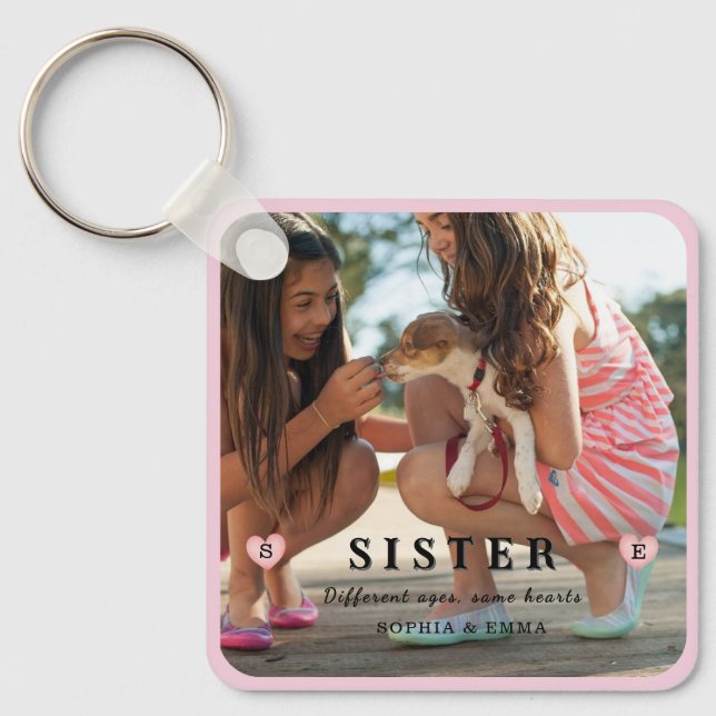 Chaveiro Sisters Photo Collage – Same Hearts Keychain (Frente)