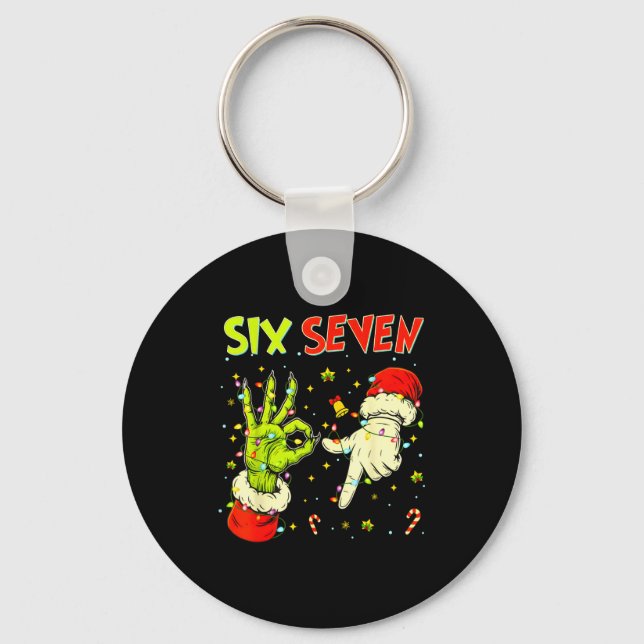 Chaveiro Six Seven 67 Funny Hand-sign Christmas Meme  (Frente)