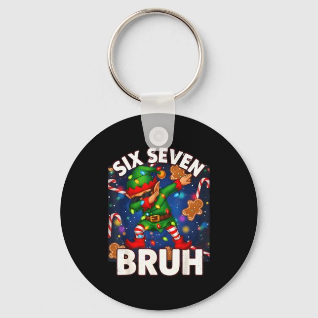 Chaveiro Six Seven 6 7 Funny Bruh Christmas Dabbing Elf Mat (Frente)