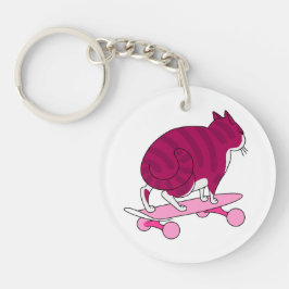 Chaveiro Skate Rosa Gato Engraçado e Texto de Tchau