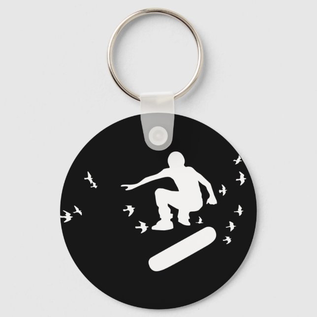 Chaveiro skateboard. prancha com pássaros. (Frente)