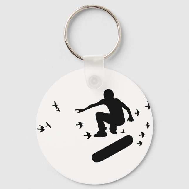 Chaveiro skateboard. prancha com pássaros. (Frente)