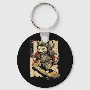 Chaveiro Skateboard Samurai Cat Tattoo Kawaii Ninj