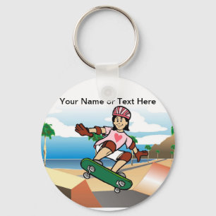 Chaveiro Skateboarder - Cartoon feminino por PrintedPerfect